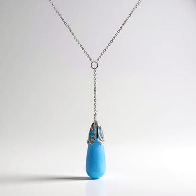 Cavill - Zilveren Halsketting - 925 Sterling Zilver Gerhodineerd - 15,03 ct Azuurblauwe Kwarts Fancy Druppel - Elegant Blauw - 45,7 cm