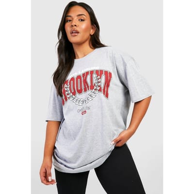 boohoo Dames Plus Brooklyn Oversized T-shirt | Grijze Mergel | Maat: 44