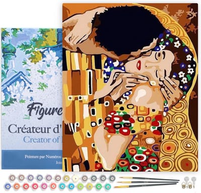 Figured'Art Schilderen op Nummer Volwassenen met lijst - Mooie kus - Handwerk acrylverf Kit DIY Compleet - 40x50cm Canvas al ingelijst