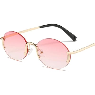 Lunettes de soleil pour femmes Été Sans monture Lunettes vintage Monture dorée Ovale Mode Nuances roses Lunettes pour femmes UV400 Oculos