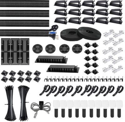 YONO Kabel Organiser Set - 300 Stuks - Kabel Management - Kabelbinders - Kabelgoot - Kabelclips - Hersluitbaar, Zelfklevend en Klittenband - Zwart