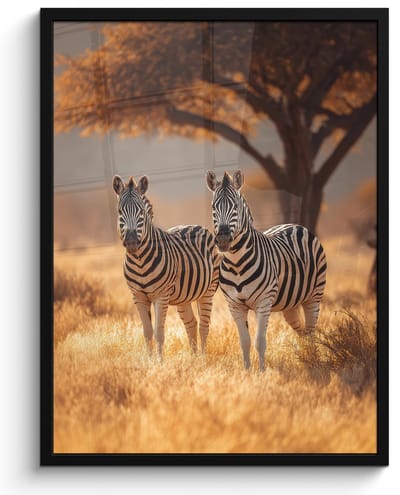 Poster in lijst - Fotolijst 60x80 cm - Posters - Zebra's - Savannelandschap - Gras - Posterlijst zwart - Decoratie - Wanddecoratie woonkamer - Muurdecoratie slaapkamer