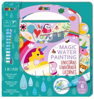 Avenir Magisch Waterschilderen: BOOK / EENHOORRNS, 6 herbruikbare pagina's met 3-in-1 play, 3+