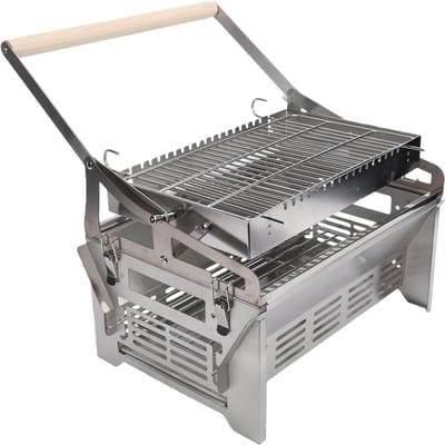 Gril Barbecue Rotatif à 360 Degrés Acier Inoxydable Gril à Charbon Inversable Portable Détachable pour Camping Pique-nique Jardin gray