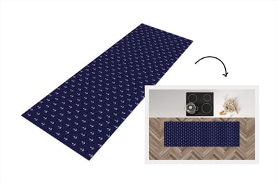 Keukenloper - Loper keuken - Patroon - Strand - Zee - Anker - 150x50 cm - Keukenloper vinyl