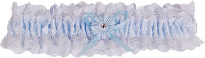 Kousenband grote maat - blauw kant met bloemtje en strass
