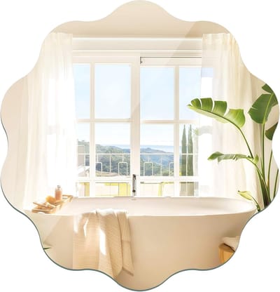 Frameloos Wandspiegel van 40 cm, HD Glas, Golfvormige Spiegels voor Badkamer, Hal en Slaapkamer met Plakfunctie
