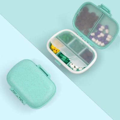 Pillendoos Organizer voor Vitaminen en Supplementen, Draagbare Medicijnopslag met 8 Compartimenten voor Thuis en Reizen (Blauw)