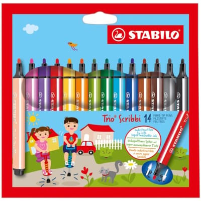 STABILO Trio Scribbi - Ergonomische Viltstift - Onverwoestbaar Door Meeverende Schrijfpunt - Etui met 14 Kleuren