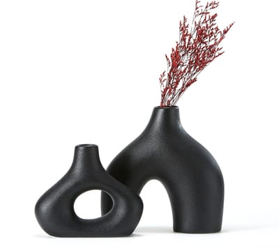 Allecto - Vaas Set van 2 - Moderne Boho Decoratie - Handgemaakt - Zwart Keramiek - Voor Woonkamer en Trouwfeest - Minimalistisch Design