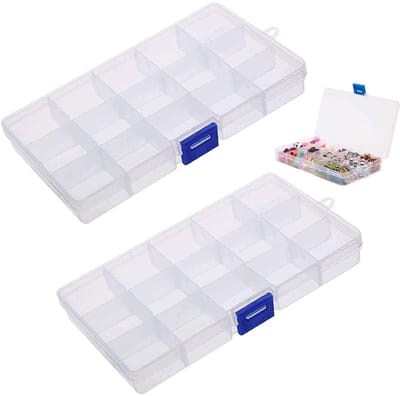 JHUBERS- Opbergdoos Transparant - Opbergdoos met Deksel - Opbergdoos met Vakjes - Opbergdoos Plastic - 2 Stuks - Lichtgewicht en Duurzaam - Opbergdozen