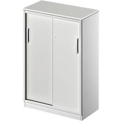 Schäfer Shop Genius Schuifdeurkast TETRIS SOLID, 3 ordnerhoogten,  2 legborden, B 800 mm, 19 mm afdekplaat, lichtgrijs/blank aluminium