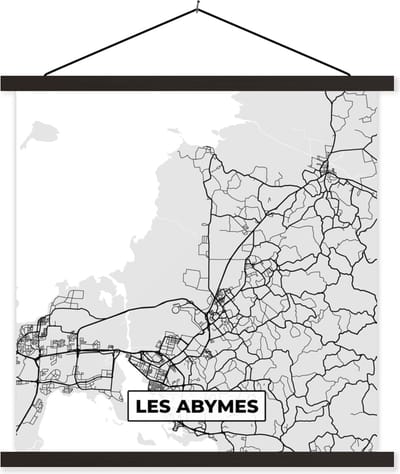 Posterhanger incl. Poster 60x60 cm - Schoolplaat - Les Abymes - Plattegrond - Frankrijk - Kaart - Stadskaart - Textielposter - Zwarte latten - Stadskaart