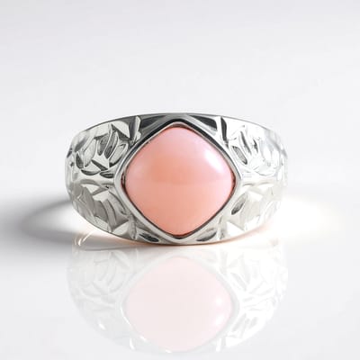 Cavill - Zilveren Ring met 2 4 ct Roze Opal uit Peru - 925 Sterling Zilver Geplatineerd - Antieke Kussencabochon - Elegante Brede Band