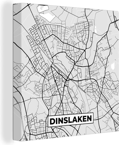 Canvas Schilderij Stadskaart - Duitsland - Plattegrond - Dinslaken - Kaart - 20x20 cm - Wanddecoratie