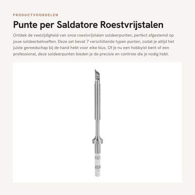 Dailygoods - Punte per Saldatore - Roestvrijstalen Soldeerpunten - Betere Warmtegeleiding - 7 Soorten - Geschikt voor TS100 - 11 Centimeter