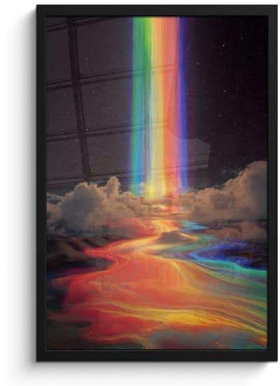 Poster in lijst - Fotolijst 40x60 cm - Posters - Regenboog - Verticaal - Sterrenhemel - Wolken - Posterlijst zwart - Decoratie - Wanddecoratie woonkamer - Muurdecoratie slaapkamer
