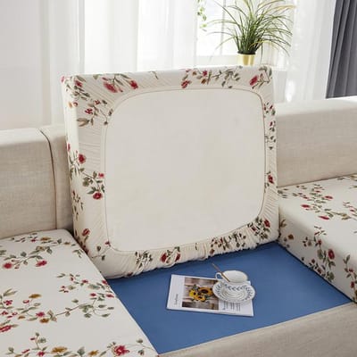 Bedrukte Bankzitkussenhoes Spandex Stretch Bankhoezen Voor Woonkamer Stoelhoes Huisdieren Kinderen Meubelbeschermer Seat Length 50-65cm beige