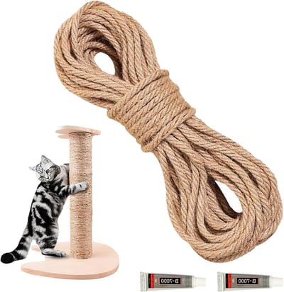 Natuurlijke Sisal Touw van 20m, 6mm Dikke Touw voor Krabpaal, Vervangingskoord, Kattenaccessoires, Handwerken en Huisdecoratie