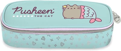 Ovaal pennenetui met Pusheen-ontwerp lichtblauw roze 22 cm