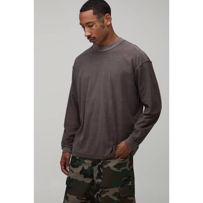 Oversized Gewassen T-shirt Met Lange Mouwen En Zichtbare Naden | Brown | Size XS