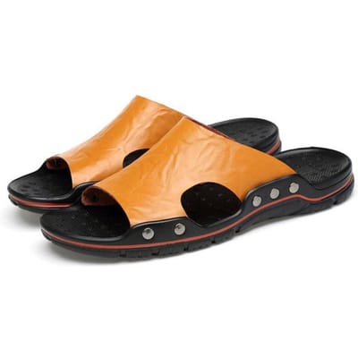 Zomer Heren Slippers Echt Leer Ademend Klompen Sandalen Strand Klassiekers Leer Slides Outdoor Teenslippers Plus Size Herenschoen 39 geel