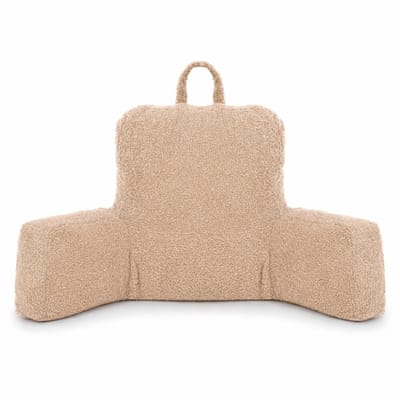 Flumi - Leeskussen voor volwassenen - rugkussen met armleuningen - teddy stof - geschikt voor lezen en ontspanning - donkerbeige