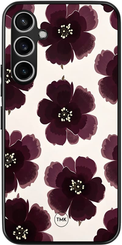Hoesje geschikt voor Samsung Galaxy S23 FE - Burgundy flowers - Paars - TPU case - Bloemen - Hardcase zwart telefoonhoesje
