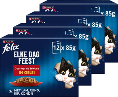 Felix Elke Dag Feest in Gelei Countryside Selection - Kattenvoer Natvoer - Lam Kip Rund & Konijn - 48 x 85 g