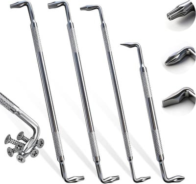 Dubbele Magnetische Hoofdschroevendraaier met Gebogen Punt voor Hoekige Sleuven - 4 Stuks, Perfect voor Precisiewerk en Klussen