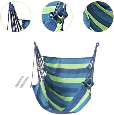 Hangstoel - Hangmat Stoel - Canvas - Voor Volwassenen en Kinderen - Met 2 Ophangtouwen en Opbergtas - Tot 150 kg - Blauw
