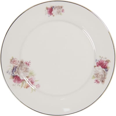 Clayre & Eef Servies Ontbijtbord Ø 21*2 cm Wit Porselein Rond Bloemen Eetbord
