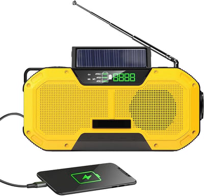 Noodradio - Draagbare Radio - Veiligheid Onderweg - Zonne- en Crank Opladen - 2000mAh Batterij - Geel