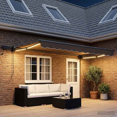 vidaXL - Handbediende - luifel - met - LED's - Taupe - 100% - Polyester - en - Aluminium