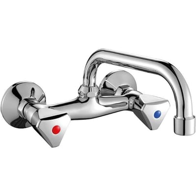 Kuchinox Norm Serie - Wandgemonteerde Wastafelmengkraan - Drietandige Bediening - Retro Stijl - Chroom