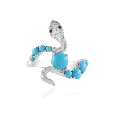 Cavill - Slangenring Zilveren ring met 1,65 ct Sleeping Beauty Turkoois - 925 Sterling Zilver met Platina plating - Zwarte spinellen