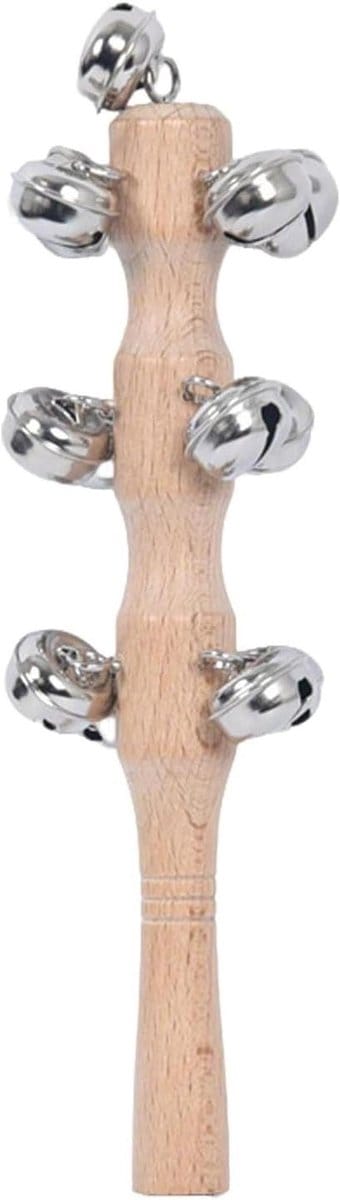 Houten Jingle Bells - Ritme Instrument - Muziek Maken - Comfortabele Grip - 19 cm Lengte - Natuurlijk Hout