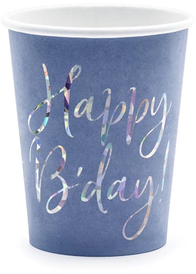 Mok met de tekst Happy B'day!, marineblauw, 220 ml (1 PU / 6 stuks)