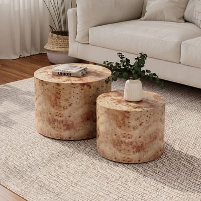 MIVRAY Salontafelset - Nestbare Ronde Bijzettafels - Voor Woonkamer En Slaapkamer - Houtlook - Naturel