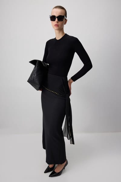Touché Privé - Crêpe rok met studs - Zwart - Dames