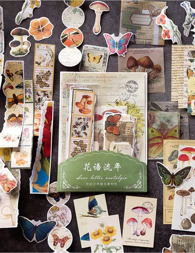 Vintage Sticker- en Papierset - Love Letter Nostalgia - 104 stuks - Hobbbypapier - Bulletjournal - Scrapbooking - Kaarten maken - Stickers