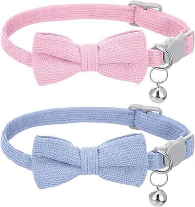 Daity 2-pack zachte corduroy kattenhalsbanden met bel en strik voor kleine katten - verstelbare veiligheidsstrik - perfect voor bruiloften - Halloween en kerstkostuums