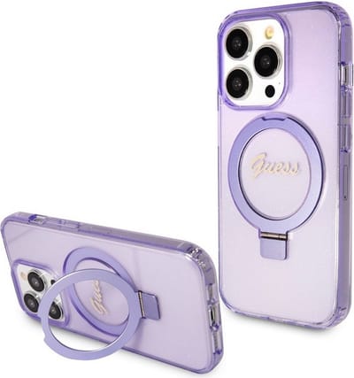 Guess Ring Glitter Back Case (MagSafe Compatible) - Geschikt voor Apple iPhone 15 Pro (6.1") - Paars