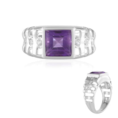 Cavill - Luxe Zilveren Ring met Siberische Amethist 2,19 ct - 925 Sterling Zilver Geplatineerd - Trapgeslepen Vierkante Amethist - Zirkonia Accenten