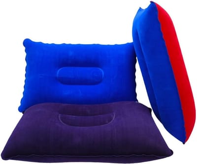 Opblaasbaar Kussen - Kampeer Kussen - Reis Comfort - Ultralicht Materiaal - 3 Pack - Blauw Paars Grijs
