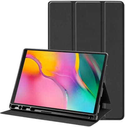 Tablet Hoes Geschikt voor Samsung Galaxy Tab A 10.1 (2019) | Luxe Tri-Fold Book Case | Kunst Leren Bescherm Hoes | Standaard Functie | Zwart