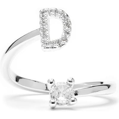 Ring - LUXENTER - Alfabet - Letter D - Verstelbare maat - Rhodium verguld wit