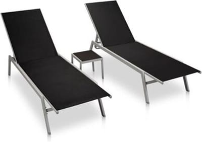 VidaXL® Luxe Ligbed met Tafel - Set van 2 Stuks - Staal en Textiel Linnen Zwart - Elegante Ligbedden Set - Ligbed Tuin - Ligbed Zwembad - Ligbed Strand