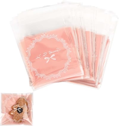 Zelfklevende Cookie Tassen - Kleine Traktatie Tassen voor Bakken, Snoep, Koekjes en Geschenken (Roze - 7x7cm)