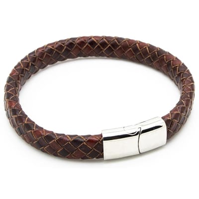 Sorprese armband - Special - armband heren - rood/bruin - leer - 22 cm - RVS - cadeau - Model P